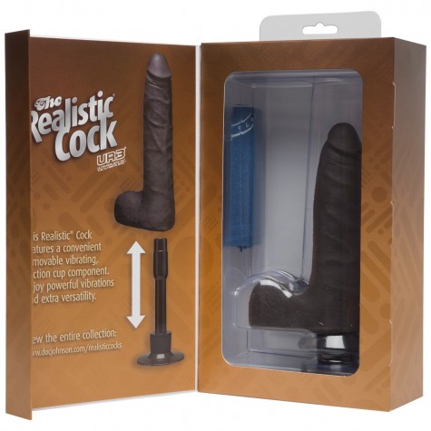 Коричневый вибромассажер The Realistic Cock ULTRASKYN Vibrating 7” Slim - 22,1 см.